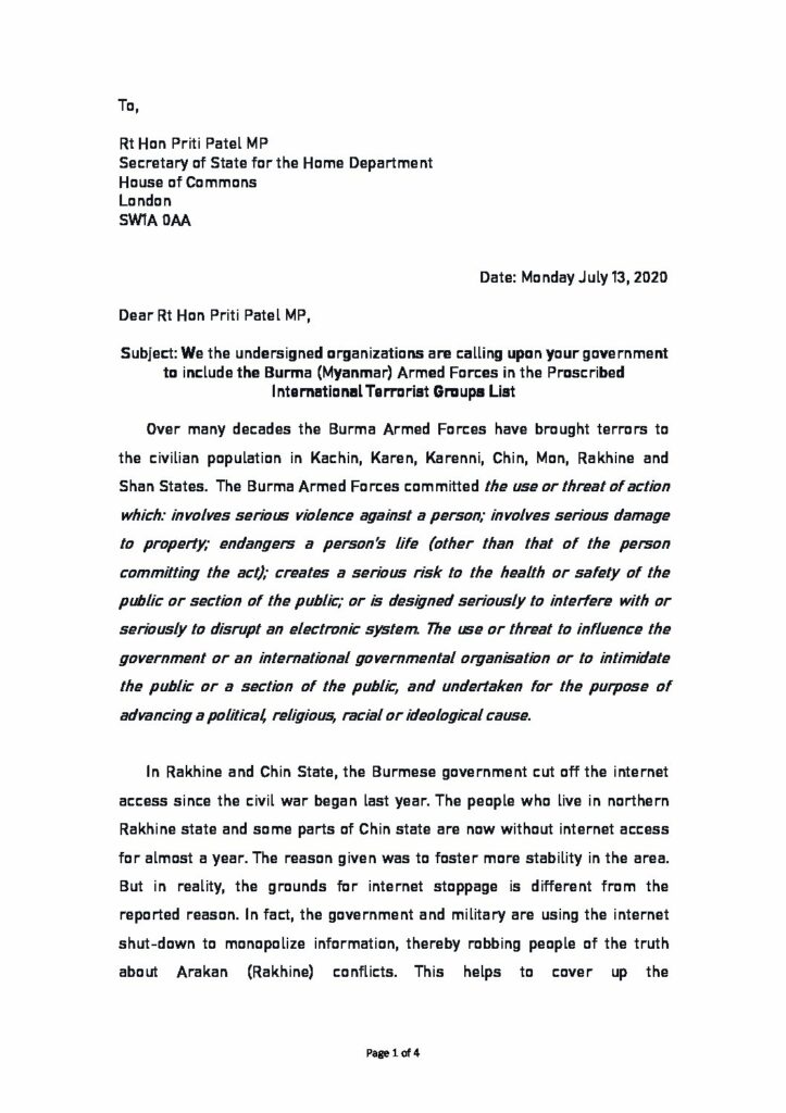 Organisations calling the UK to include the Proscribed International