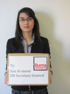 Wai Hnin sends letters calling for release of all political prisoners to Ban Ki-moon 15 Feb 2013 - Credit Burma Campaign UK